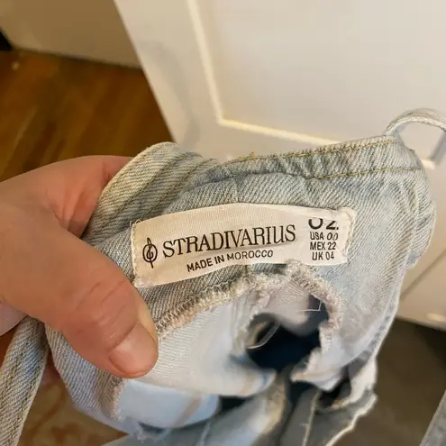 Stradivarius asos cropped wide leg denim dungarees light Blue Denim Overalls