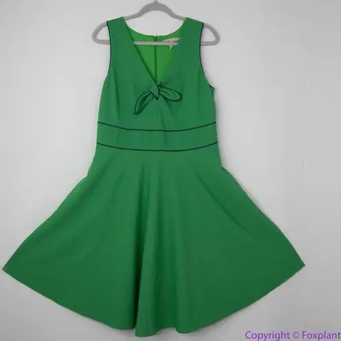 Hutch Anthropologie Navy Piping Green Bowtie Dress, XL