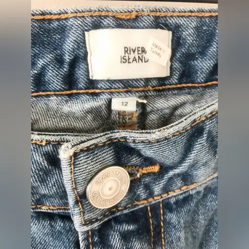 River Island Distressed Straight Leg Jeans in Medium Wash - Size UK 12 or US 8