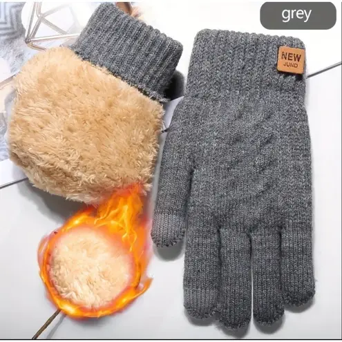 Unisex Thermal Warm Thick Fleece Lined Touchscreen Blue Knit Gloves NEW Winter Gray