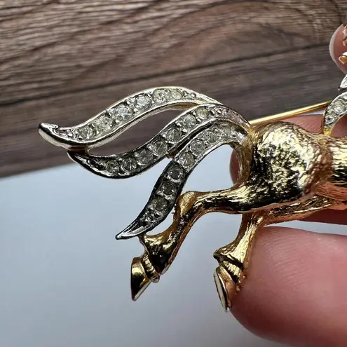 Rhinestone Horse Pony Brooch Pin 1 ROMAN Two Tone 1 Gold Tone Lot Of 2