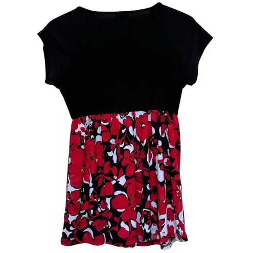 Motherhood Maternity Black with Red White Floral Pattern Short Sleeve Top M