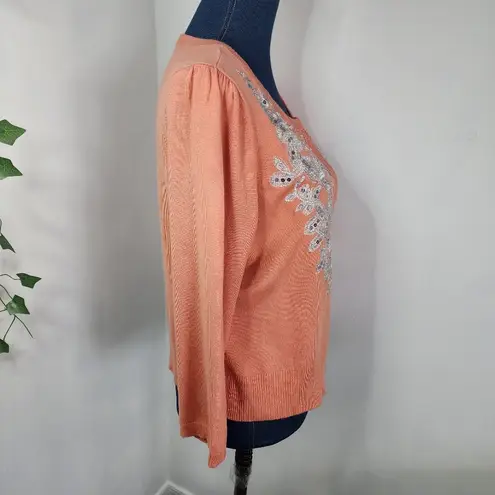 INC International Concepts Open Front Cardigan Sweater Silver Applique Orange Size L