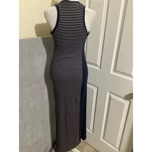 A pea in the pod Maternity Striped Maxi Dress Blue Beige Racerback Tank Style S
