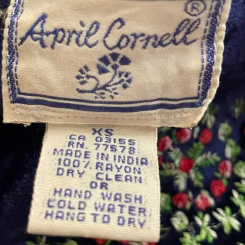 April Cornell Victorian Crushed Velvet Cottagecore Embroidered Midi Dress XS Blue