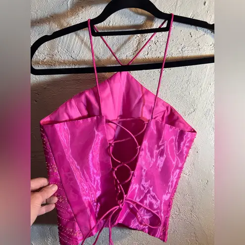 Blondie Nites Pink Asymmetrical Backless Bustier Crop Top