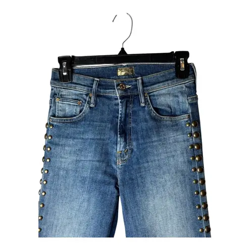 MOTHER Jeans Women 24 Blue Denim The Insider Crop Step Fray Rough Stud Designer