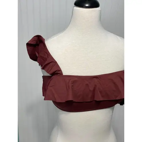 Eberjay Eberjey Jane Solid Port Ruffle Sleeve Bikini Top Swimsuit Burgundy Red Large