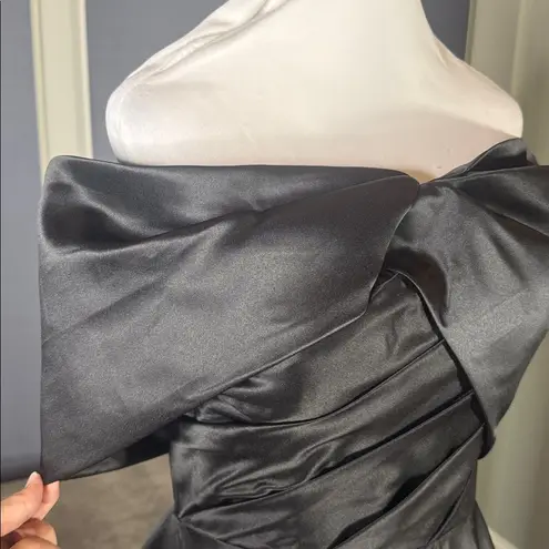 Women Black Satin Off The Shoulder Full Length Formal Dress Corset Back Size 10 Black