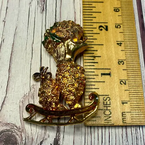 Corel Signed Vintage Christmas Poodle Brooch Gold