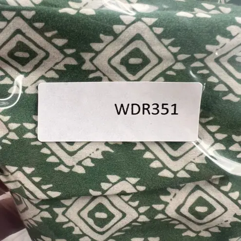 Hausen Aztec Diamond Print Cap Sleeve Ruffle Hem Mini Dress Green White Size M Size M