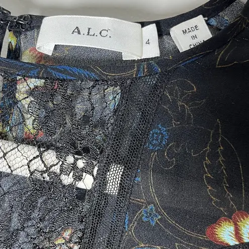 ALC Frank A.L.C. Noemi Silk Floral Top With Lace Inset Panel Sz 4