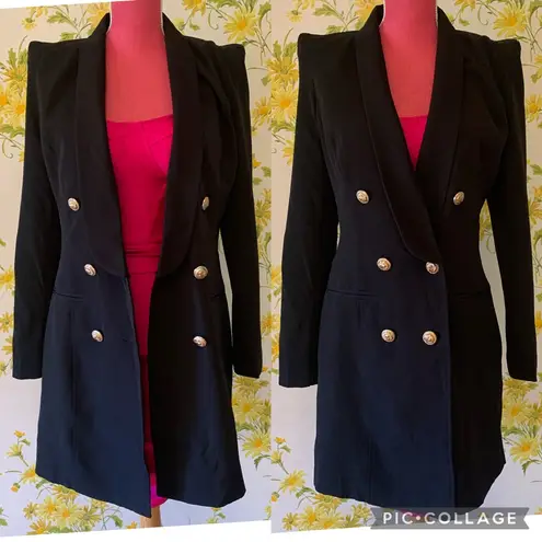 Womens Double Breasted long Blazer Dress in black Size M Size M
