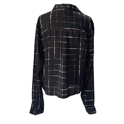 Leith  Black Grid Button Down Blouse Shirt NEW Size small