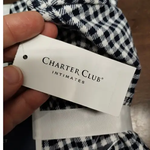 Charter Club Women's Size XS Navy Blue White Gingham Check Soft Knit Pajama Set