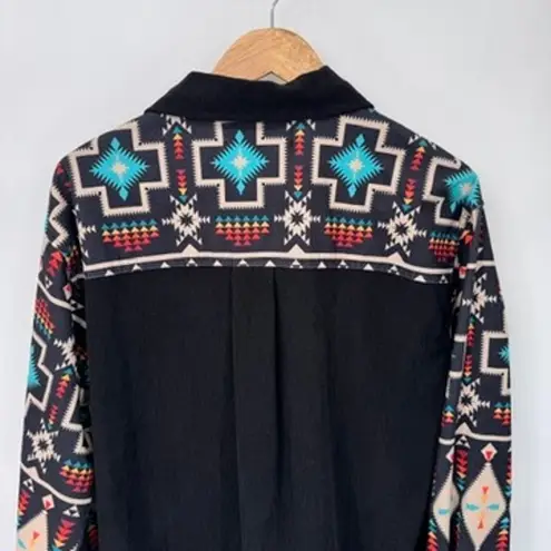 Rowdy Crowd Southwest Cowgirl Corduroy Button Front Shirt Jacket Womens L Black Size L