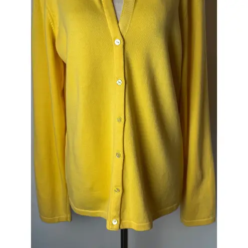 Foxcroft Sweater Women Large Yellow Cotton Blend Knit Cardigan Preppy Classic