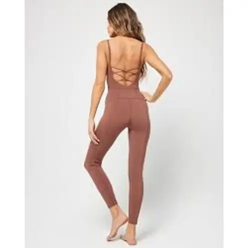 L*SPACE Go The Distance Jumpsuit in Cafe Size Small /S COMFY YOGA TRAVEL ACTIVE Tan