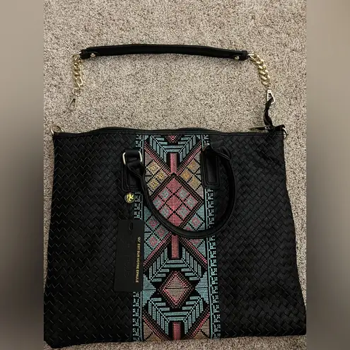 Lionel black Woven Tote Bag with Multicolor Pattern