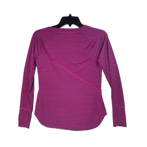Title Nine Activewear Top Bright Pink with Black Stripes Asymmetrical Zippers XS