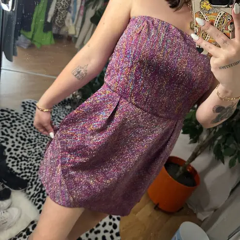 Topshop  Strapless Mini Sheath Dress Metallic Purple Size 12