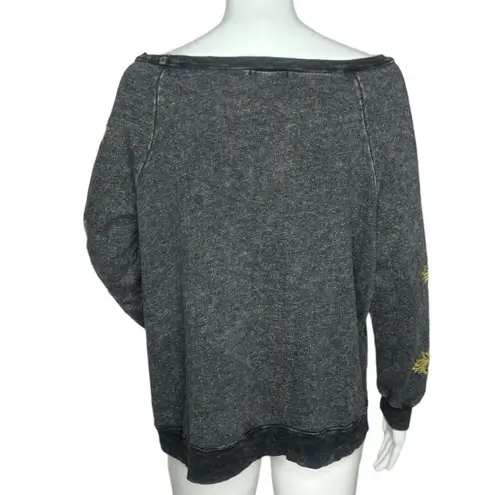 T Party Sweatshirt Womens Small Gray Floral Embroider Long Sleeve Boho Bohemian