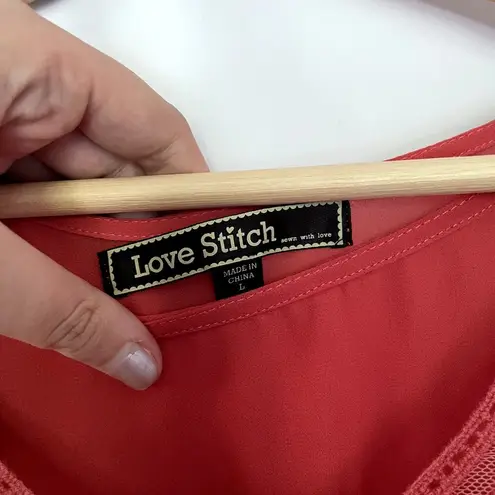 Love Stitch double lined coral top women's size L blouse flowy embroidered Pink Size L