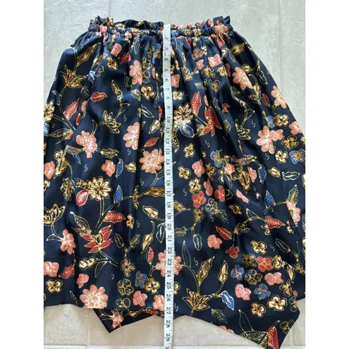 Ulla Johnson Carine Skirt Womens Size 8 Silk Handkerchief Hem Skirt Black Floral