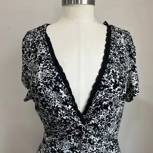 Connected Apparel Floral Midi Dress 16 V Neck Stretch Y2K Office Casual Classic