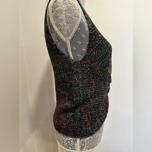 Jolie & Joy Twist Front Neon Speckle VNeck Sleeveless Knit Top Keyhole Black Size L - Image 4