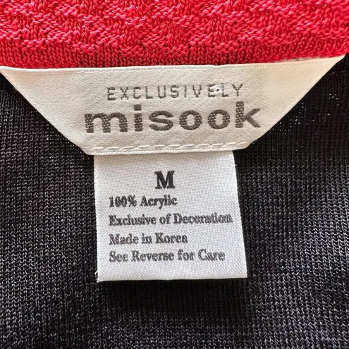 Misook Sweater Blazer Cardigan Black with Red Trim Frog Closure Size M