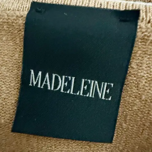 MADELEINE | Tan Brown White Piping Short Sleeve Sweater Top Blouse | Size Medium