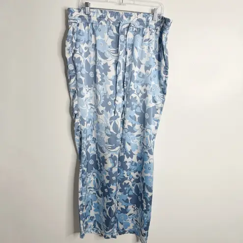 VERO MODA NWT Blue & White Floral Wide Leg Pants Elastic Waist Silky Feel XL