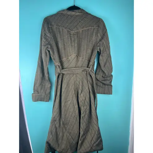 Salt & Pepper Herringbone Tweed Coat L Belted Floral Lining Vintage Boho Style Brown Size L