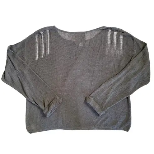 Vintage Havana Distressed Open Weave Gray Sweater Top