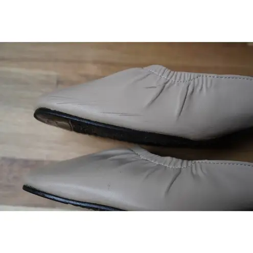 Handmade Ruched Faux Leather Square Toe Mules Casual Slippers Beige Size 5.5 Tan