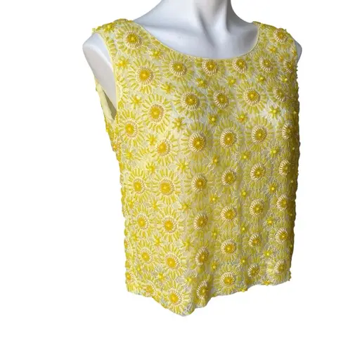 VTG Harilela’s Hand Beaded Lace and Satin Sleeveless Top, Sz 38 Yellow
