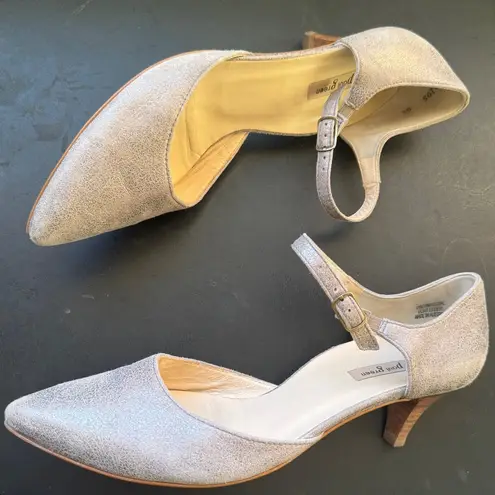 Paul Green sz 9.5 Womens D'Orsay Metallic Pointed Distressed Kitten Heel Pumps