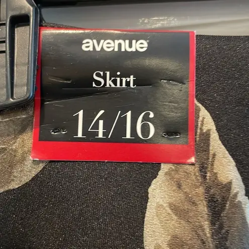 Avenue Metalic Floral Roses Pull On Pencil Skirt Black Gold Silver Women’s 14/16