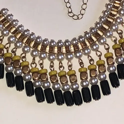 Ny Collection NY Brand Elegant Gold Tone Black and Yellow Beaded Boho Statement Necklace