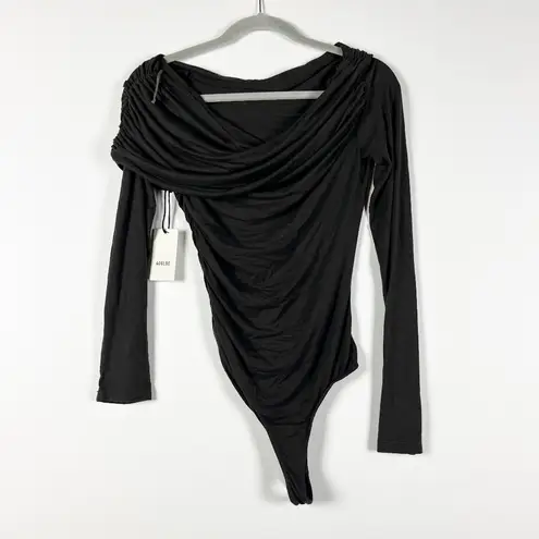 NEW Agolde Kira Assymetric Shoulder Ruched Long Sleeve One Piece Bodysuit Jasper