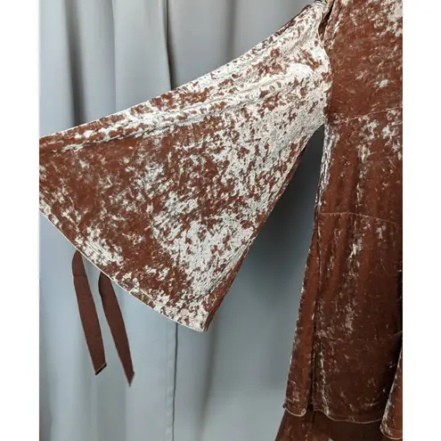 Hot As Hell HAH Phat City Crushed Velvet Bell Sleeve Mini Dress Tunic Pink Small