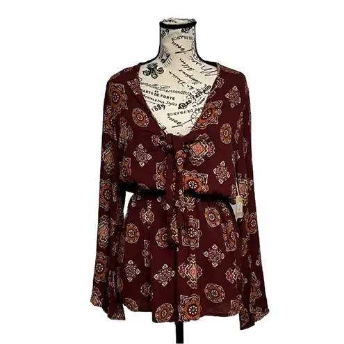 Taylor & Sage Paisley Romper Tie Front Boho Hippie Festival Medallion S