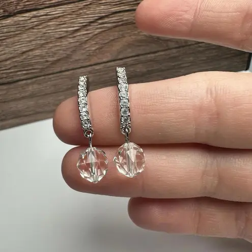 Swavorski Swarovski Crystal Bead Silver Tone Pierced Earrings (Swan Signed)