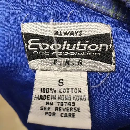 Vintage 90s Evolution cropped blue green plaid flannel Grunge Shirt Size S