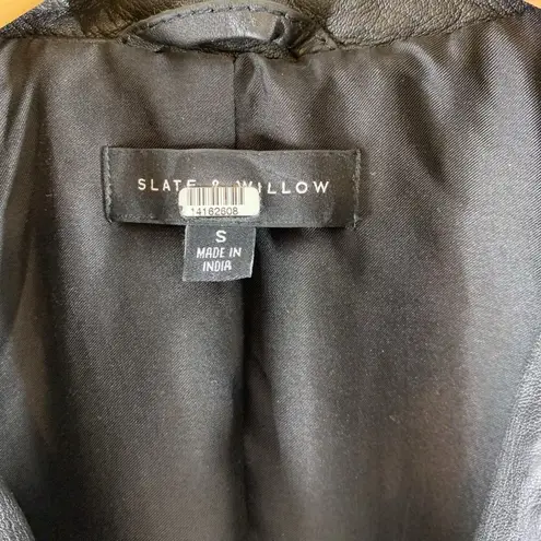 Slate + Willow Black Leather Faux Sherpa AVIATOR Jacket Size Small