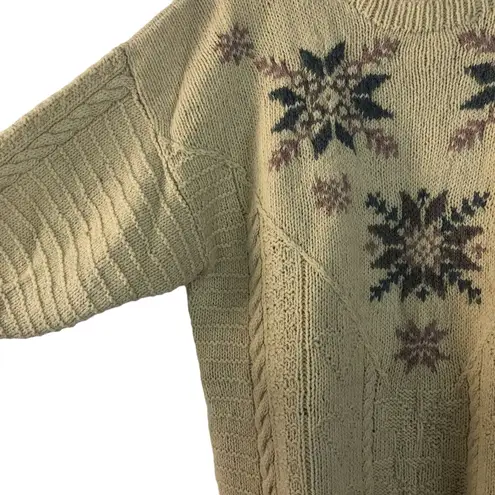 Outback Red Vintage  Sweater Women Sz L Wool Beige Snowflake Cable Knit Grandma