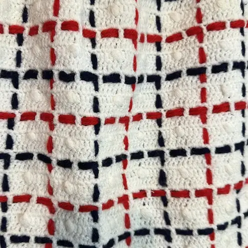 Handmade Vintage Probably 1970s Hand Knit Red White and Blue Short Skirt Small 6/8?