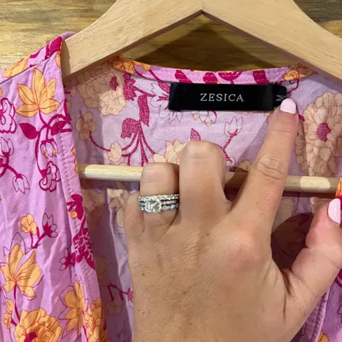 ZESICA WOMEN'S PINK ORANGE FLORAL PRINT WRAP DRESS BOHO BEACH FLOWY Size M