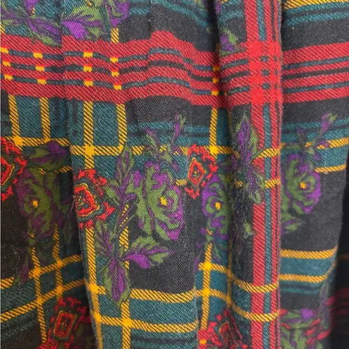 Vintage Lee David Floral Plaid Midi Skirt Holiday Tartan Dark Academia 14 Red